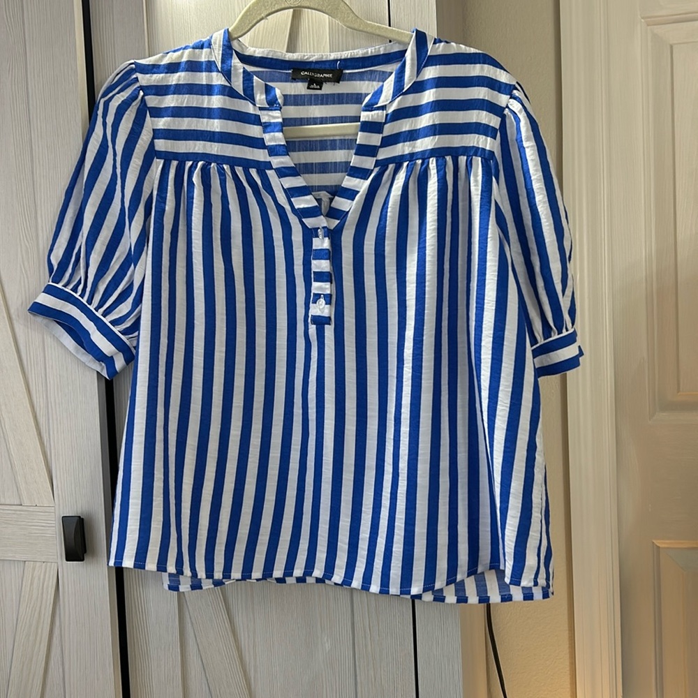 Blue and White Striped Women's Top